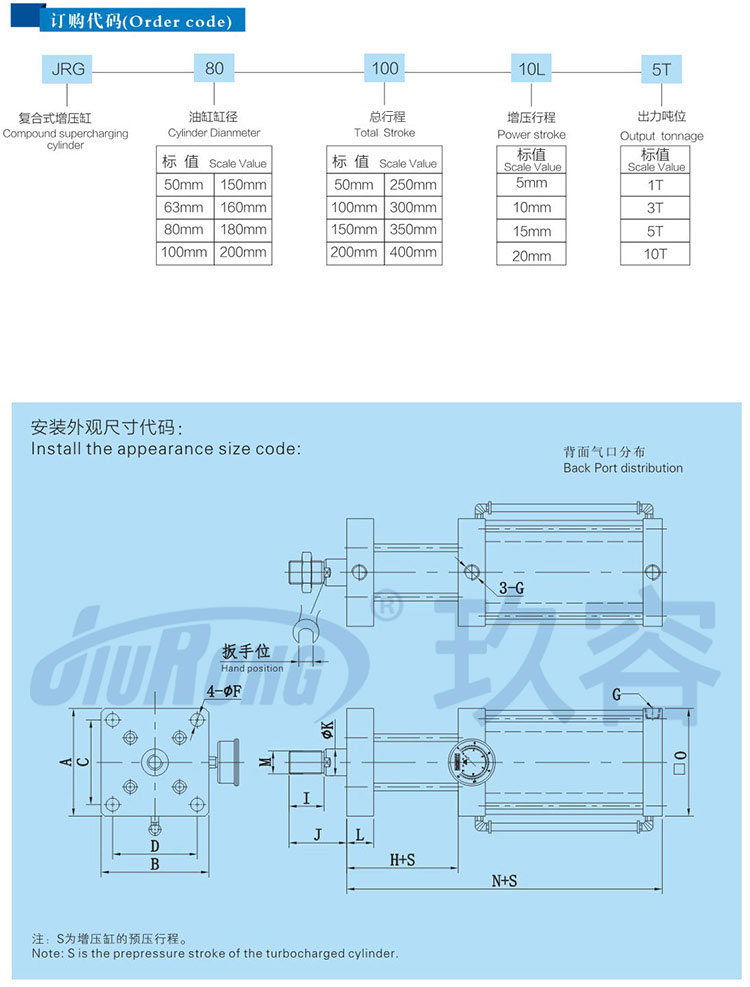 迷你型气液增压缸产品订购及尺寸代码